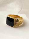 timeless jewellery  statement ring  ring  gold rings uk  gold ring  gold jewellery uk  gold diamond ring  gold cigar ring  gold chunky ring  cigar rings uk  chunky ring  black stone  black ring  rectangular ring  Statement gold ring  Chunky gold ring